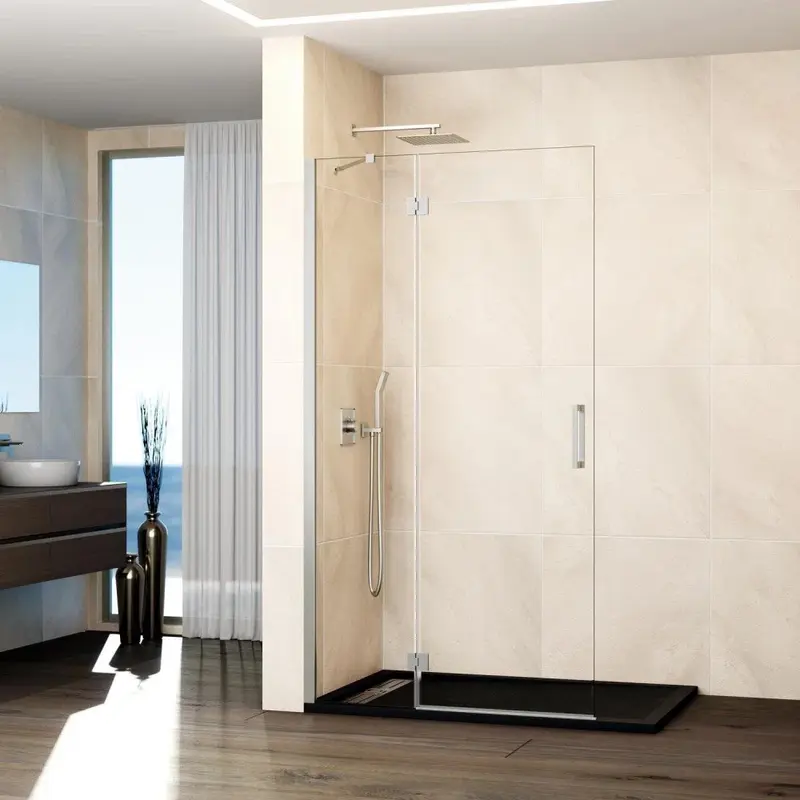 Mampara de Ducha Frontal 1 Fijo + 1 Abatible Glass Combi C free Níquel Cepillado – GME