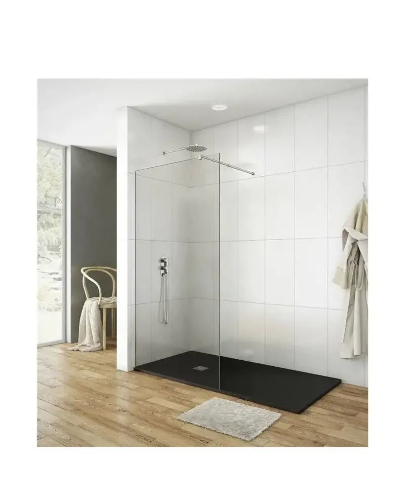 Mampara de Ducha Minimalista con Panel Fijo | Vidrio Templado 8mm y Antical EnduroShield | Aluminio Plata Brillo | Ancho 68-118cm | Altura 195cm | Reversible