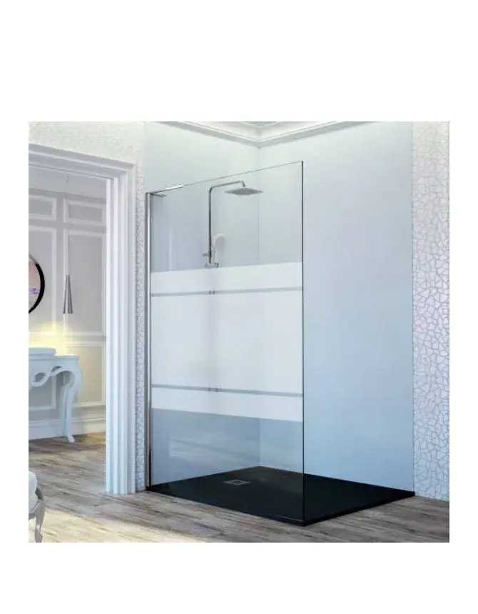 Mampara de ducha panel fijo frontal con vidrio decorado Clio y perfil de plata brillo alto Fresh Kassandra