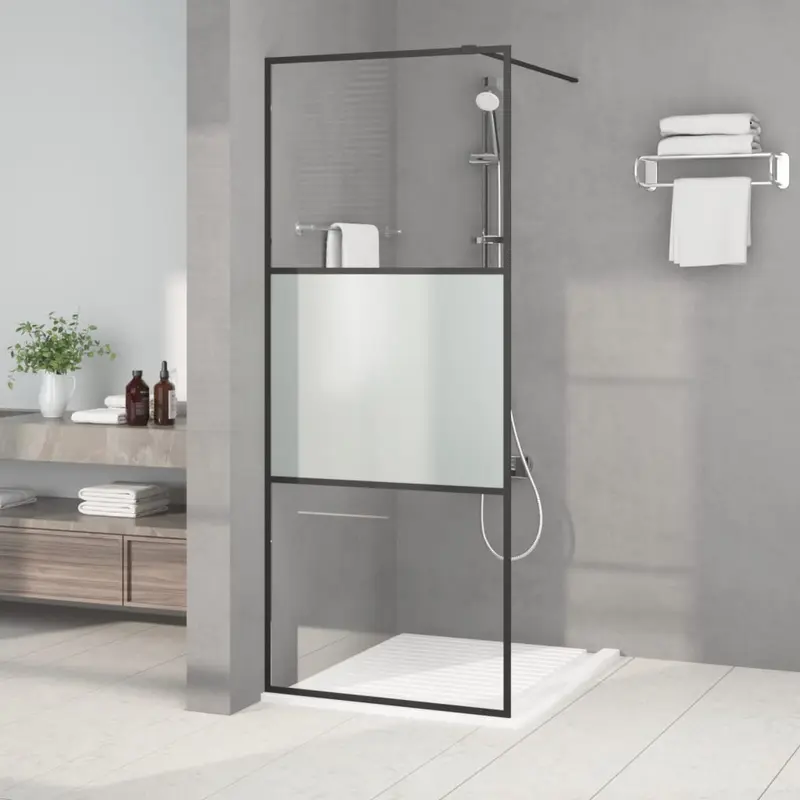Mampara de ducha vidrio ESG semiesmerilado negro 80x195 cm