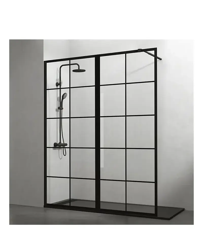 Mampara de Ducha Walk-in SCREEN BLACK CHESS XXL GME – 2 Paneles Fijos 195 cm, Vidrio Templado 8mm, Negro Mate, A Medida