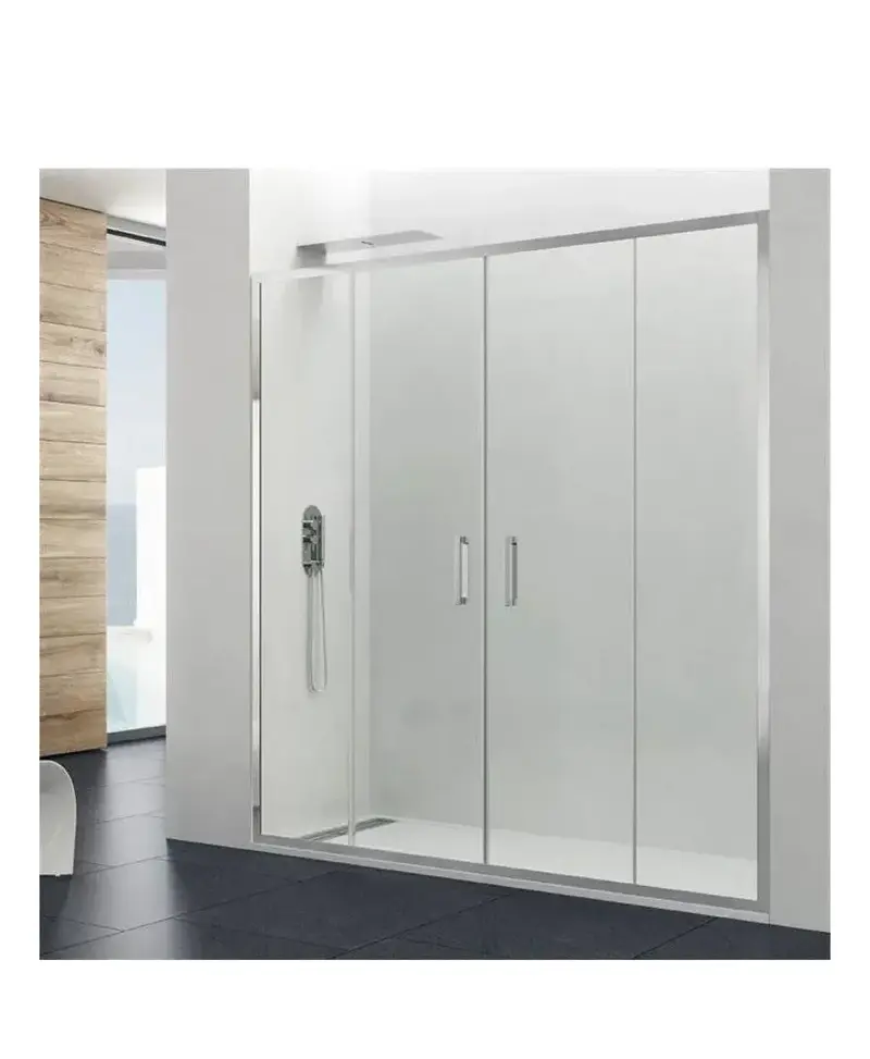Mampara Frontal 2 Correderas Vidrio Templado 8mm Aluminio Plata Brillo | GME PRESTIGE | Ajustable 136-192cm