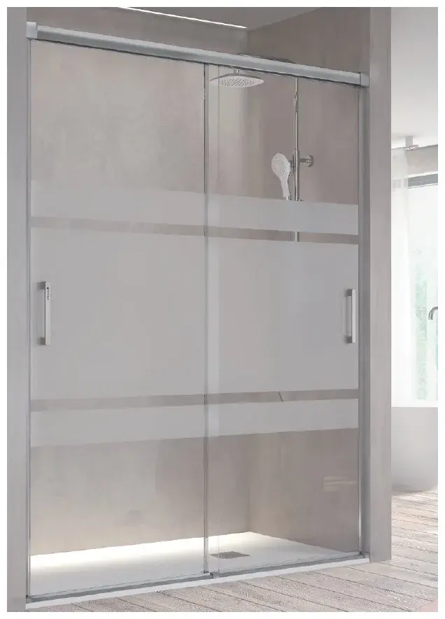 Mampara frontal de cristal templado con decorado Bali y puertas correderas BT111 Kassandra