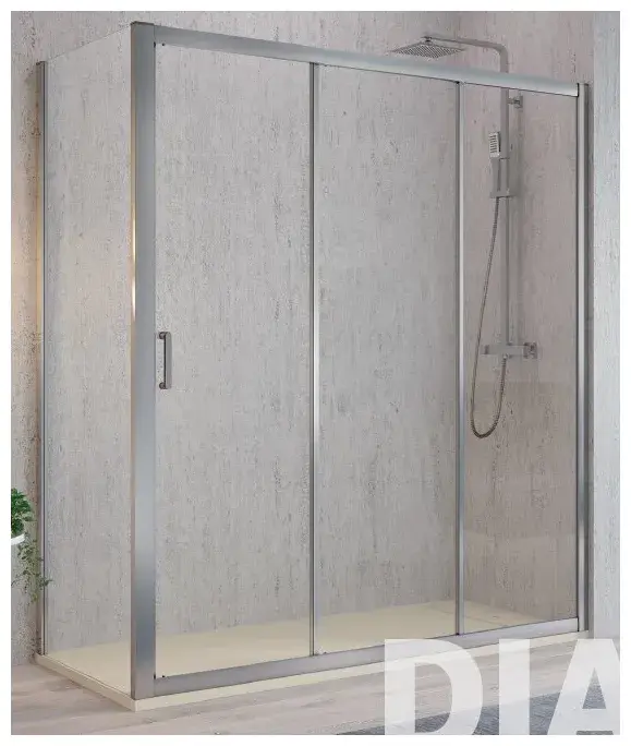 Mampara frontal de puertas correderas con panel lateral fijo DI101+DI103 Kassandra