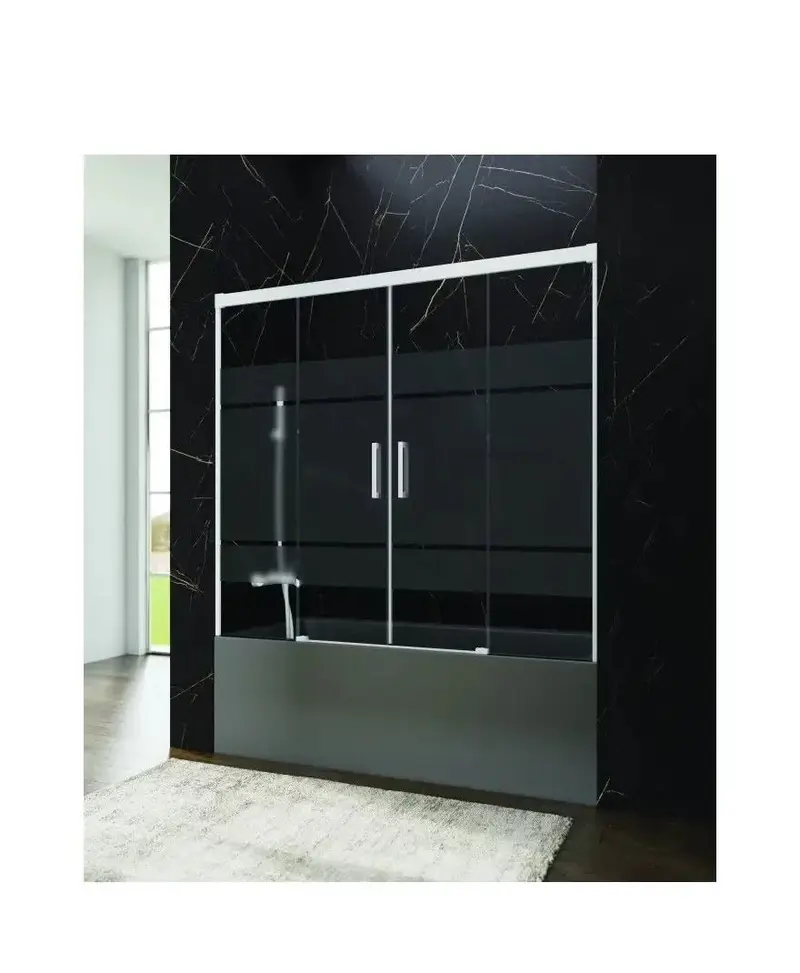 Mampara para Bañera Frontal con 2 Puertas Correderas y 2 Hojas Fijas – GME Basic Spazio Frost Plus 6mm