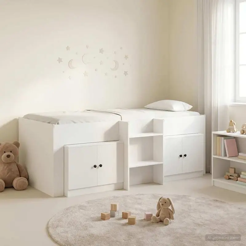 Marco de cama loft con armario con almacenamiento 3 pcs Blanco