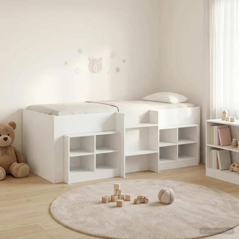 Marco de cama loft con armario con estante 3 pcs Blanco