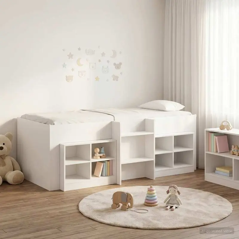 Marco de cama loft con armario con estante 3 pcs Blanco