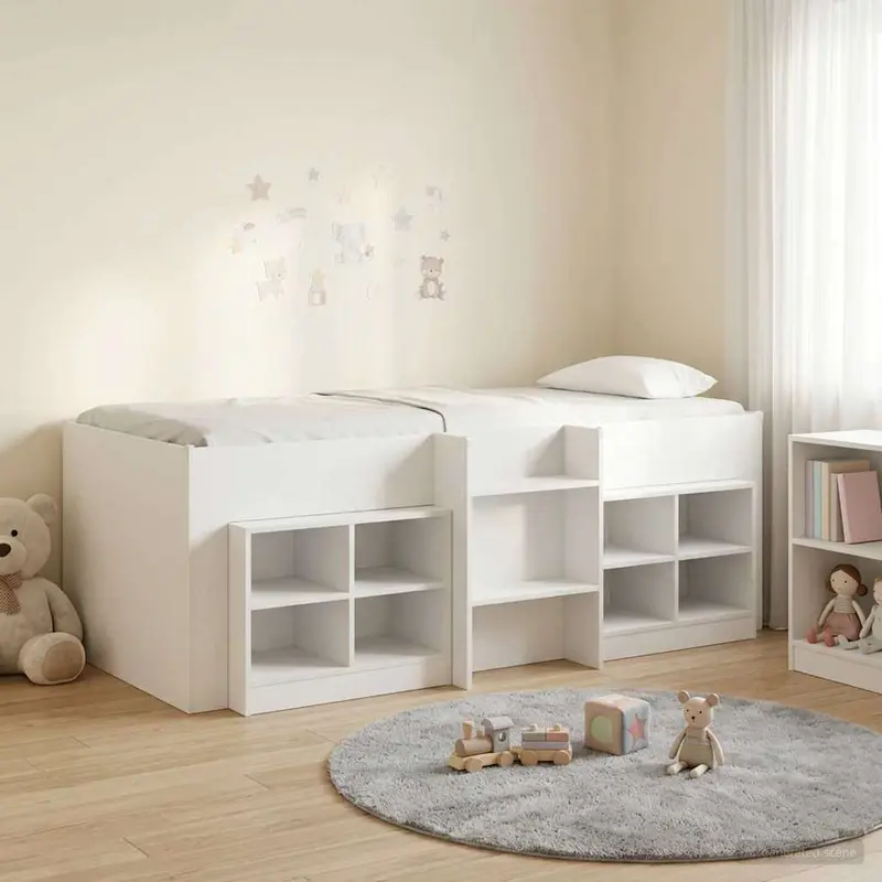 Marco de cama loft con armario con estante 3 pcs Blanco