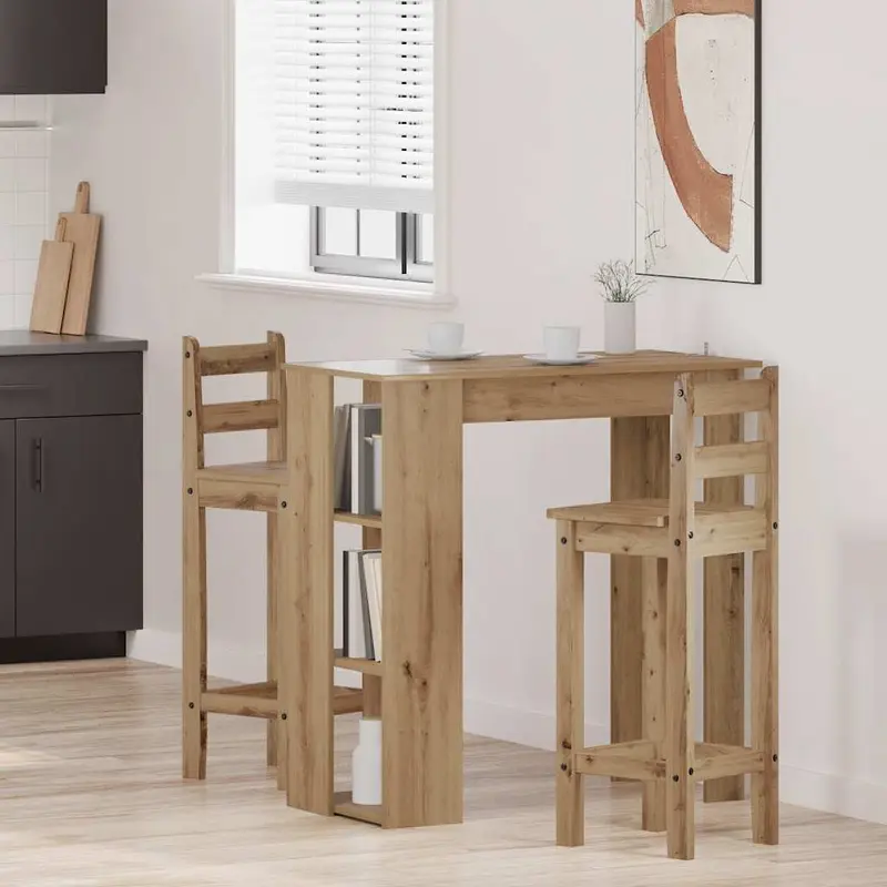 Mesa alta con estante madera roble artisan 102x50x103,5 cm