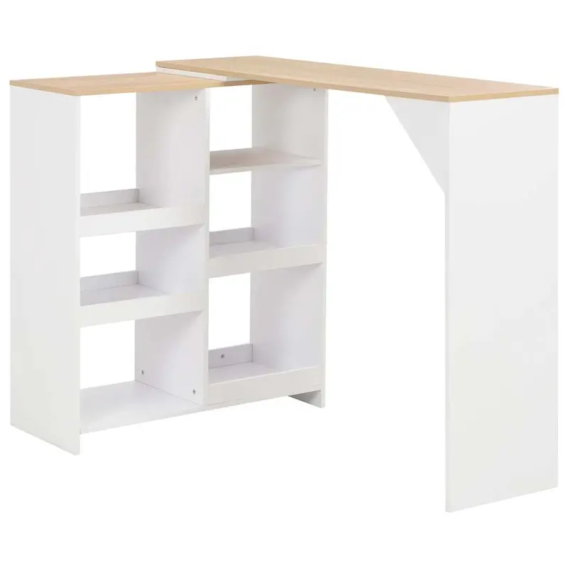 Mesa alta de bar con estante móvil blanca 138x39x110 cm