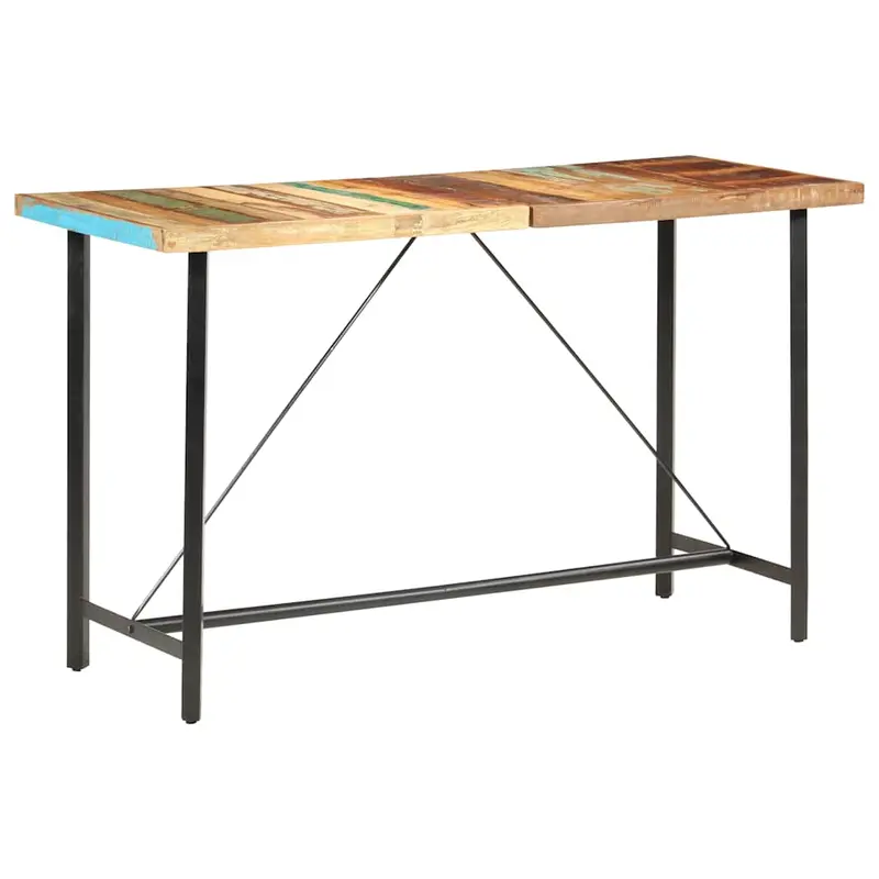 Mesa alta de cocina de madera maciza reciclada 180x70x107 cm