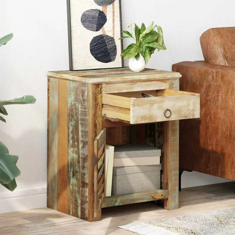 Mesa auxiliar con 1 cajón y 1 puerta madera reciclada