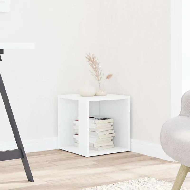 Mesa auxiliar de madera contrachapada blanco 33x33x34,5 cm