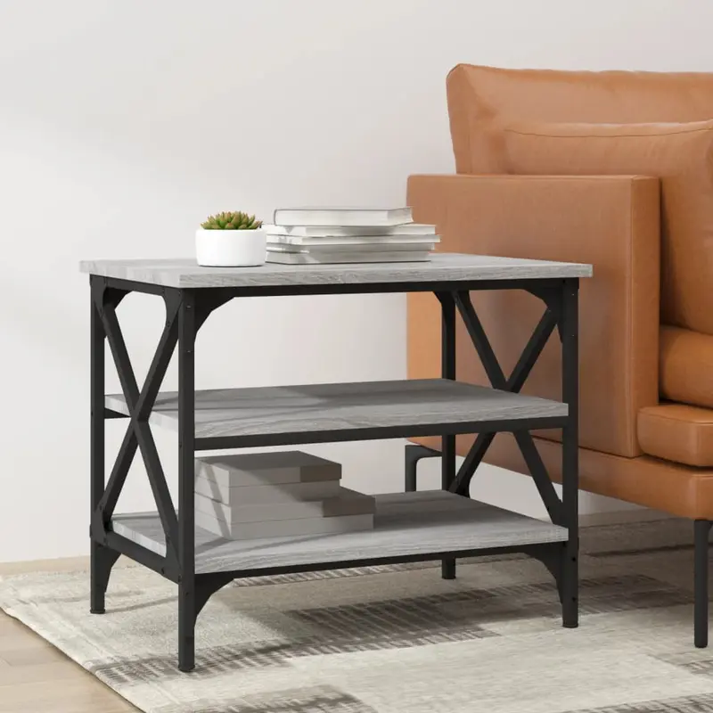 Mesa auxiliar madera contrachapada gris Sonoma 55x38x45 cm