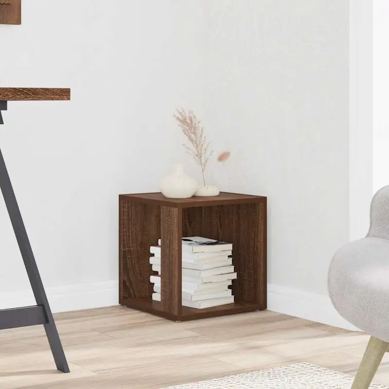 Mesa auxiliar madera contrachapada roble marrón 33x33x34,5 cm