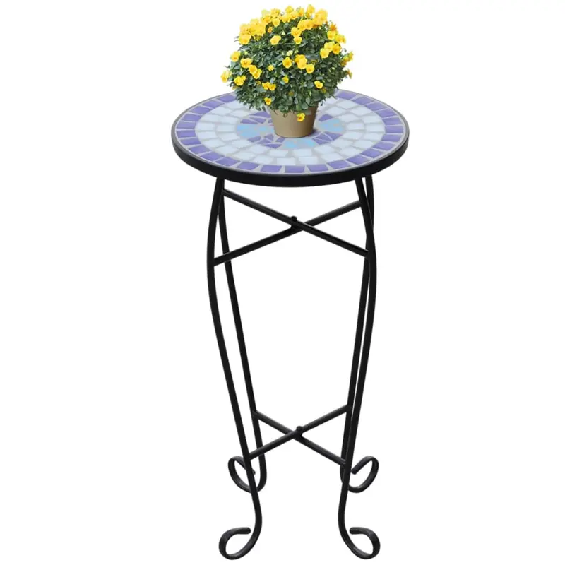 Mesa auxiliar para plantas mosaico azul y blanco