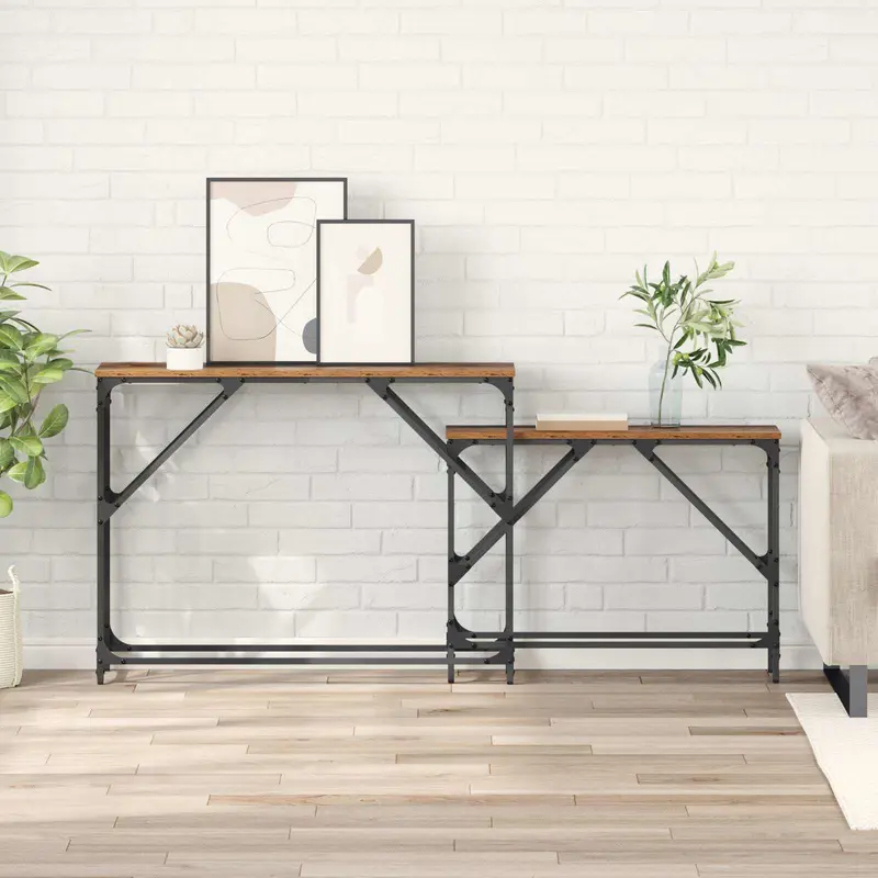 Mesa Consola 2 pcs Madera envejecida 100 x 28 x 75 cm