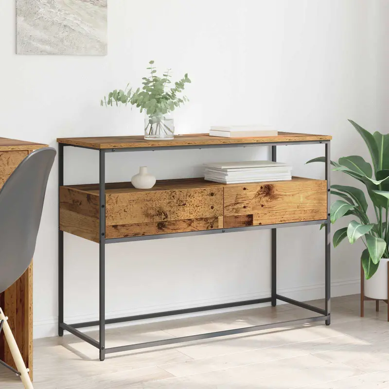 Mesa Consola con cajón Madera envejecida 100 x 40 x 75 cm