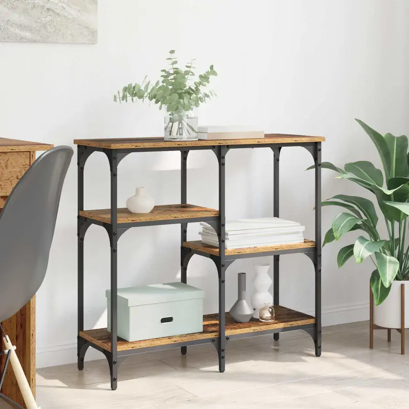 Mesa Consola con estante Madera envejecida 80 x 29 x 75 cm
