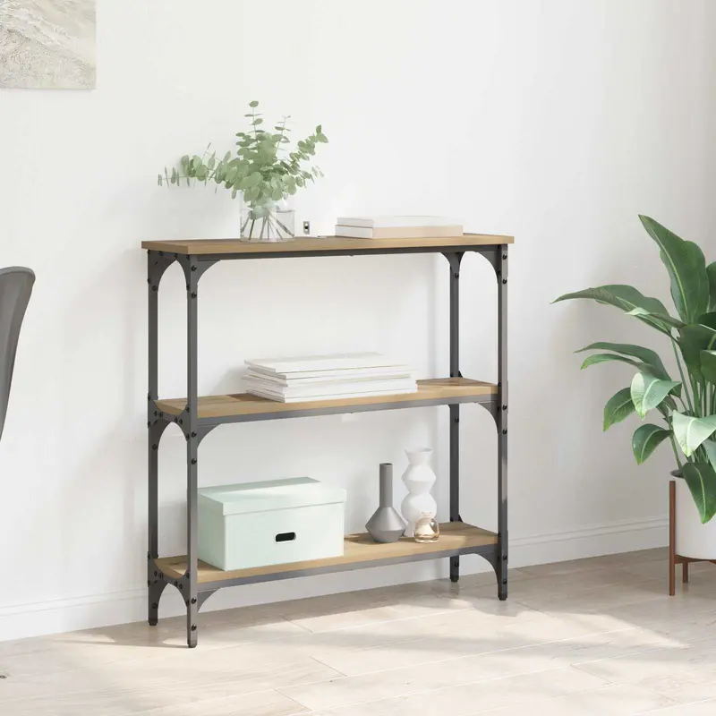 Mesa Consola con estante Roble artesanal 75 x 22,5 x 75 cm