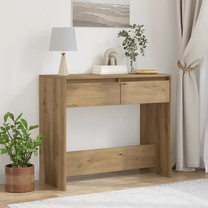 Mesa consola madera de ingeniería roble artesanal 89x41x76,5 cm