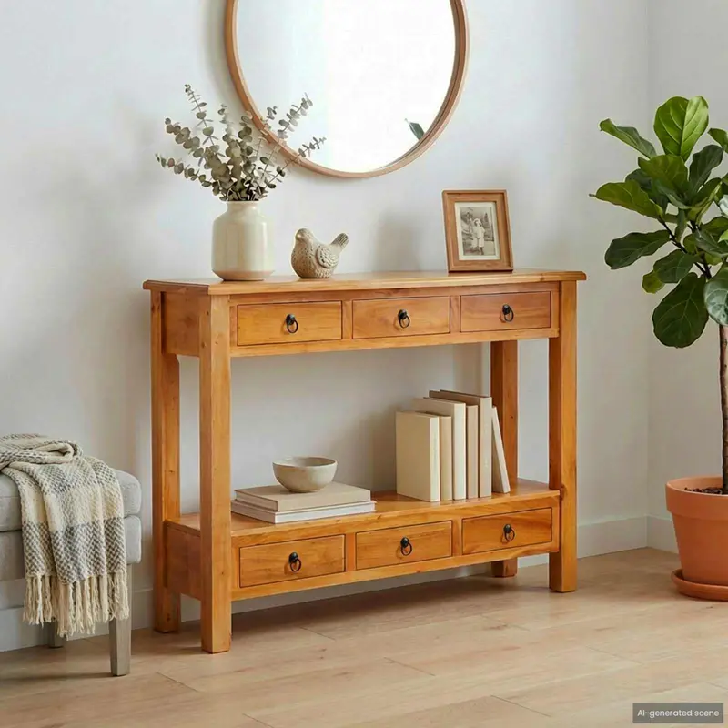 Mesa Consola Natural 115 x 32 x 76 cm Madera de Caoba Sólida