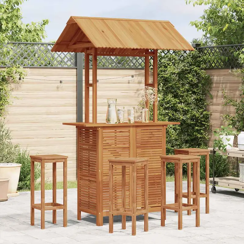 Mesa de bar jardín con tejado madera de acacia 113x106x217 cm