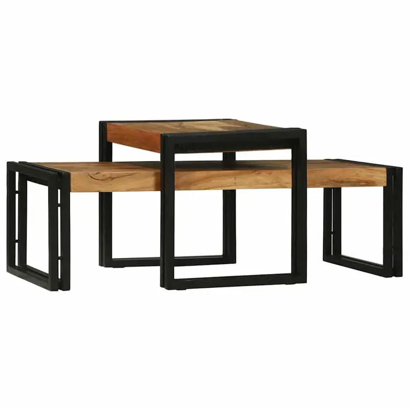 Mesa de Café 2 pcs Marrón Madera de Acacia Sólida