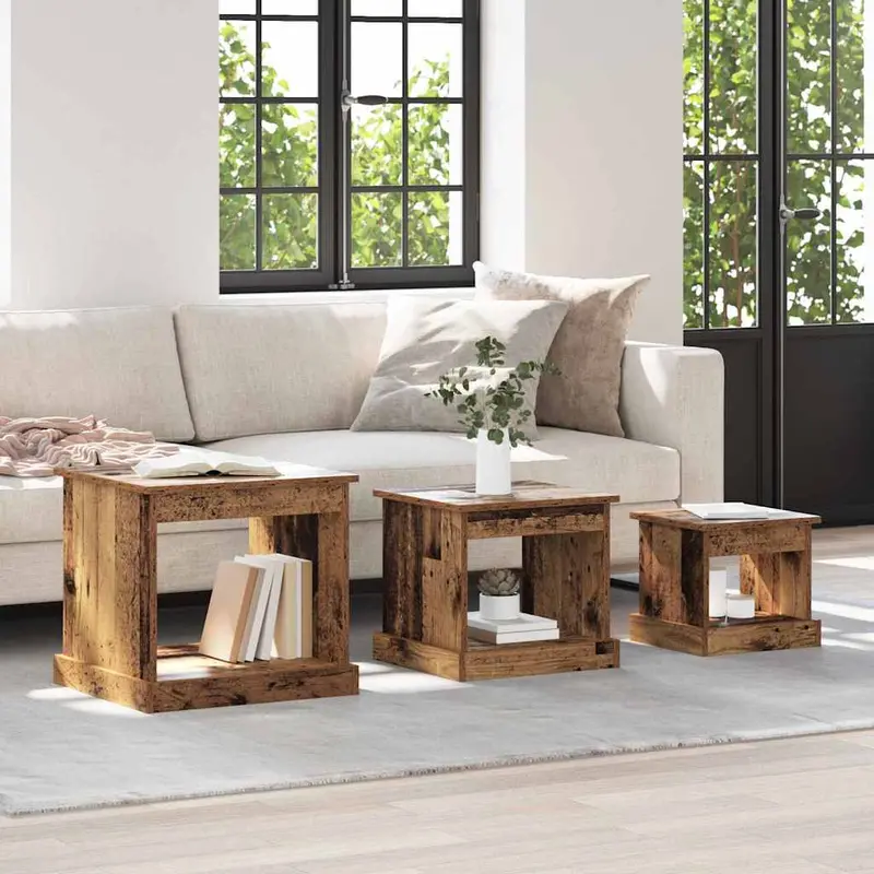 Mesa de Café 3 pcs Madera Vieja Madera contrachapada