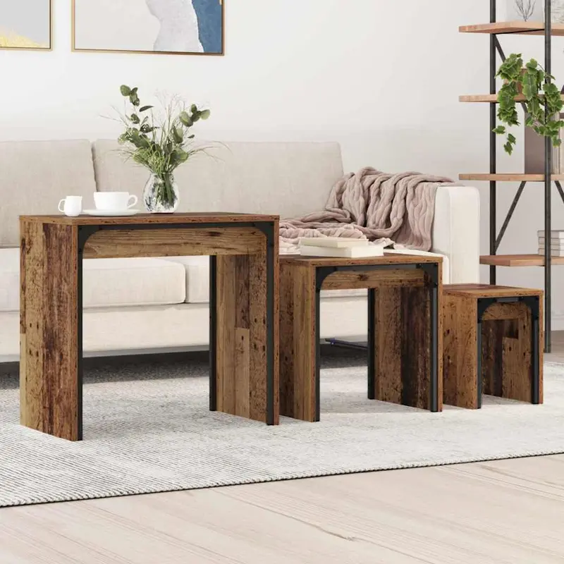 Mesa de Café 3 pcs Madera vieja Madera de ingeniería