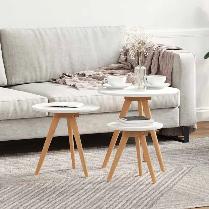 Mesa de Café 3 pcs Marrón Madera de Nogal Sólido