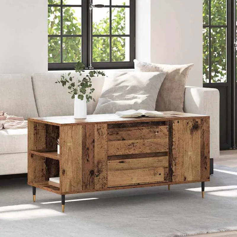 Mesa de Café con cajón Madera envejecida 102 x 44,5 x 50 cm