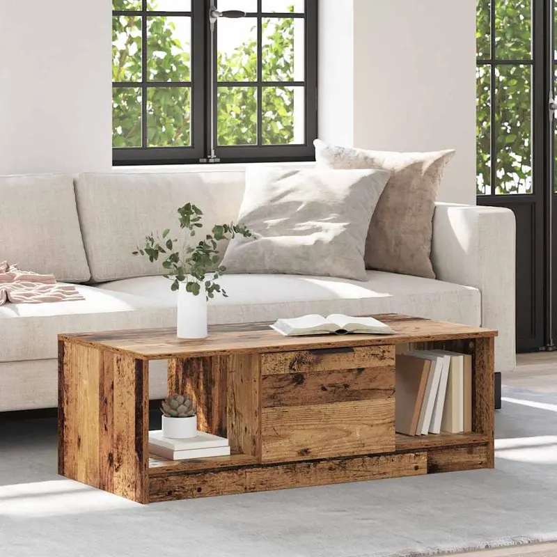 Mesa de Café con cajón Madera envejecida 102 x 50 x 36cm