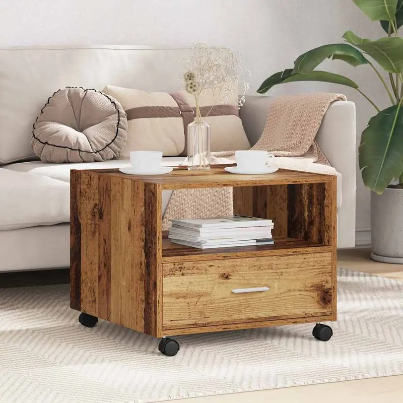 Mesa de Café con cajón Madera envejecida 55 x 55 x 45cm