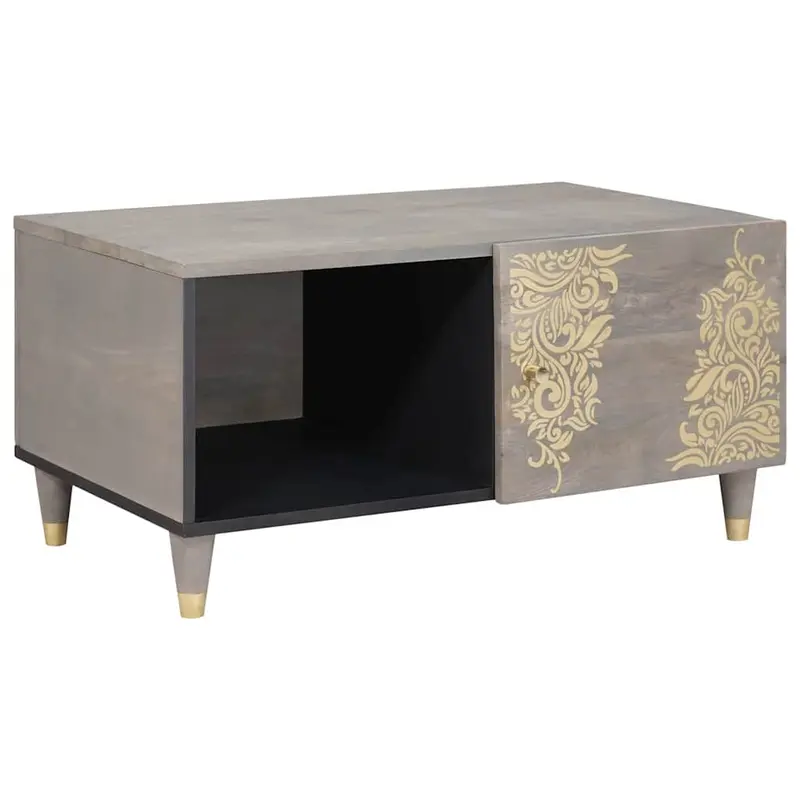 Mesa de Café Gris 80 x 50 x 40 cm Madera de mango maciza