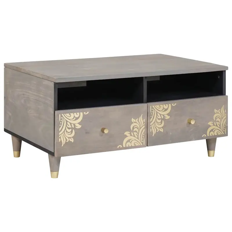Mesa de Café Gris 80 x 54 x 40 cm Madera de mango maciza
