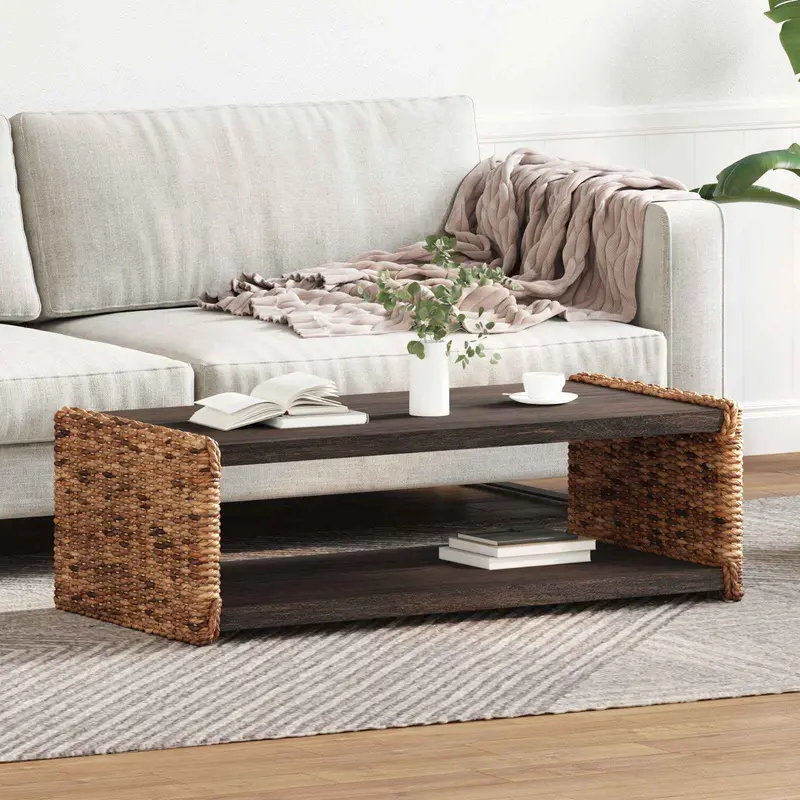 Mesa de Café Natural 110 x 55 x 35 cm Madera de Caoba Sólida
