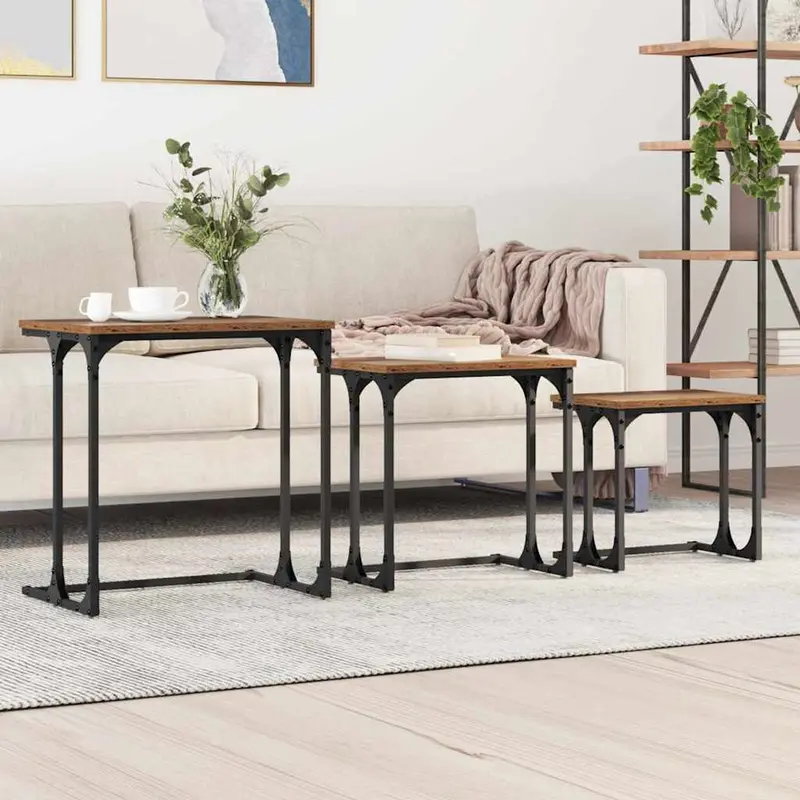 Mesa de Café Nido 3 pcs Madera vieja Madera contrachapada