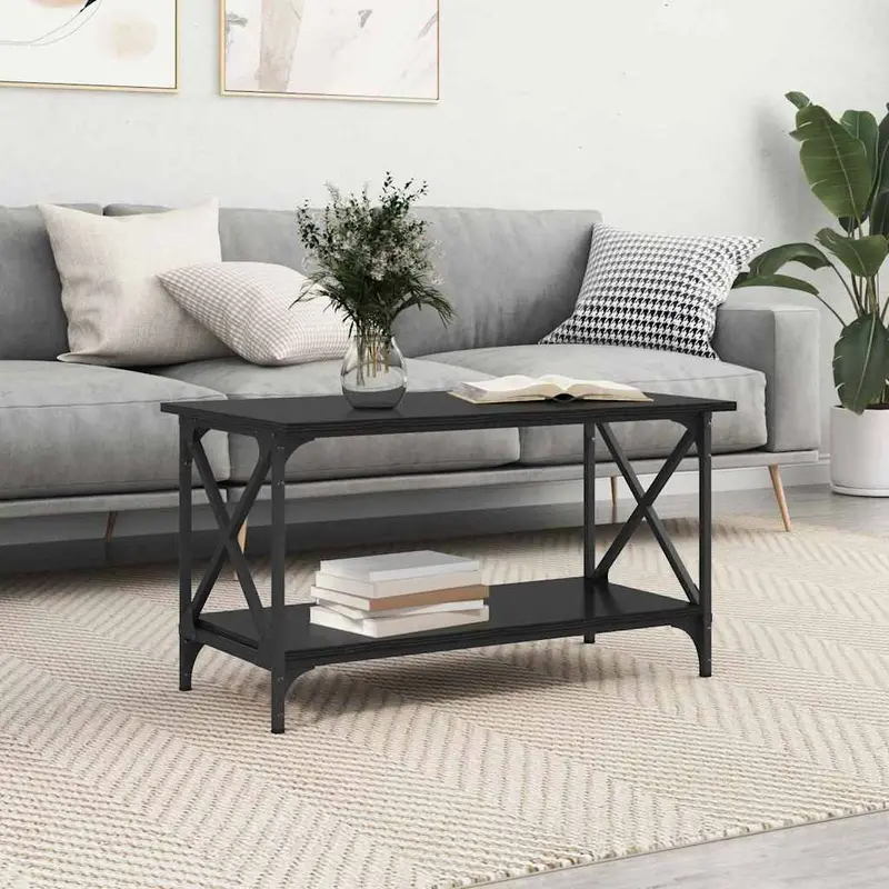 Mesa de Café Roble negro 80 x 45 x 45.5 cm Madera contrachapada