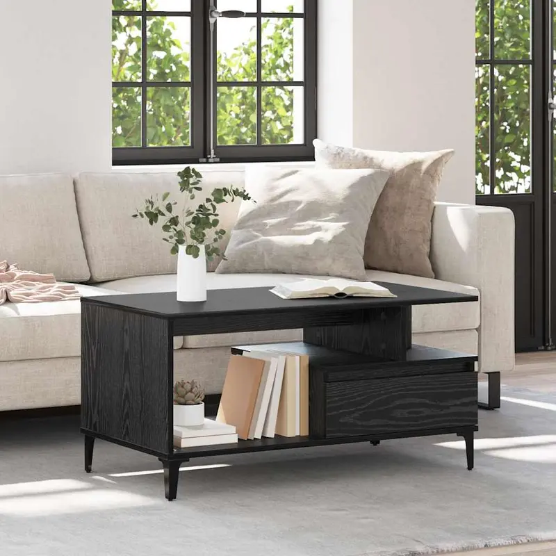 Mesa de Café Roble Negro 90 x 49 x 45 cm Madera de ingeniería