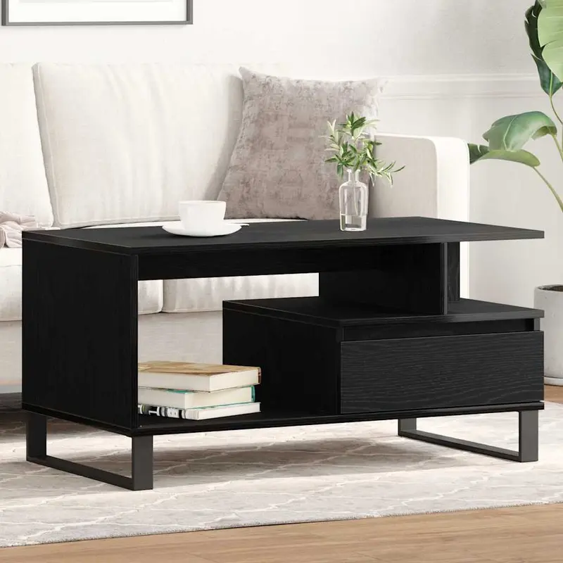 Mesa de Café Roble Negro 90 x 49 x 45 cm Madera de ingeniería
