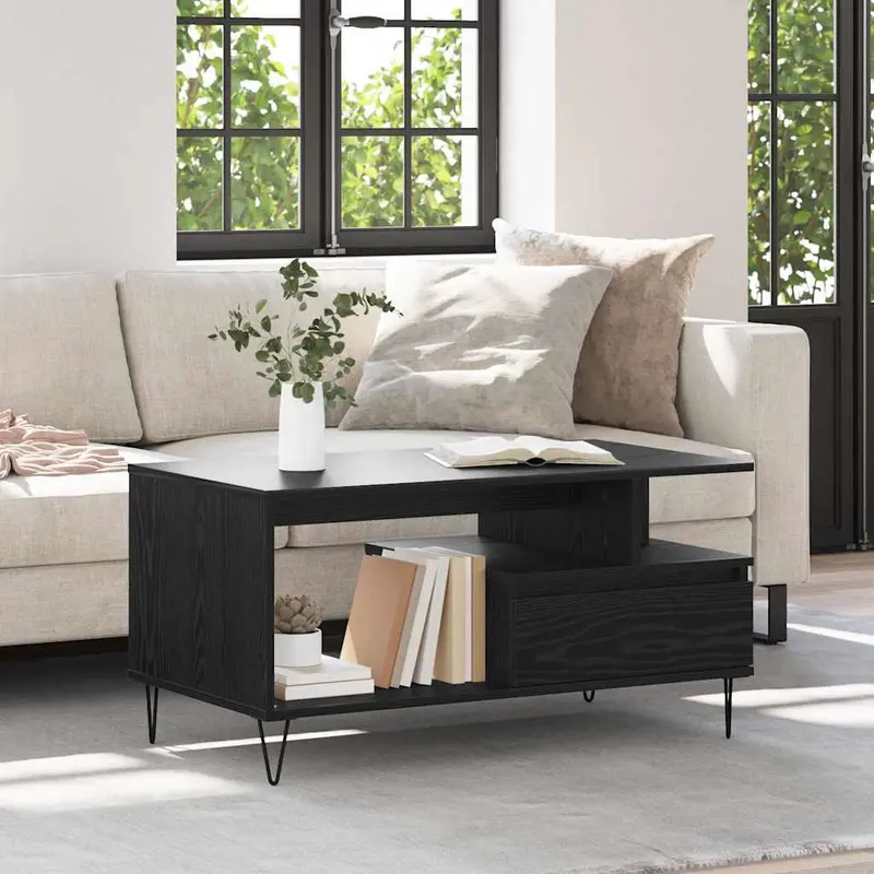 Mesa de Café Roble Negro 90 x 49 x 45 cm Madera de ingeniería