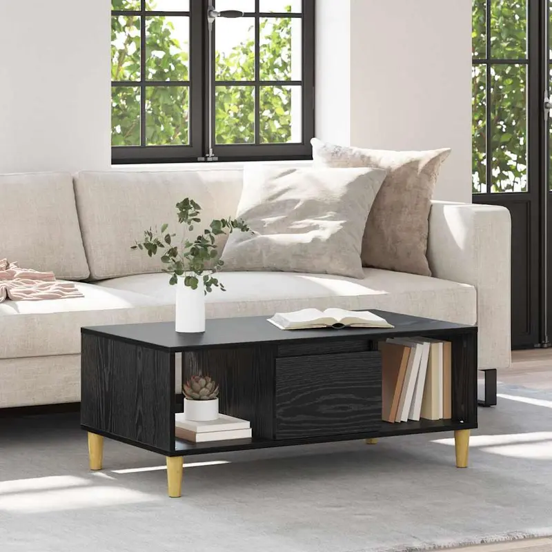 Mesa de Café Roble Negro 90 x 50 x 26.5 cm Madera de ingeniería