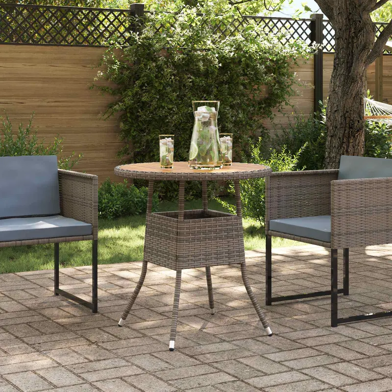 mesa de cena con almacenamiento Gris y Acacia 70 x 70 x 73 cm