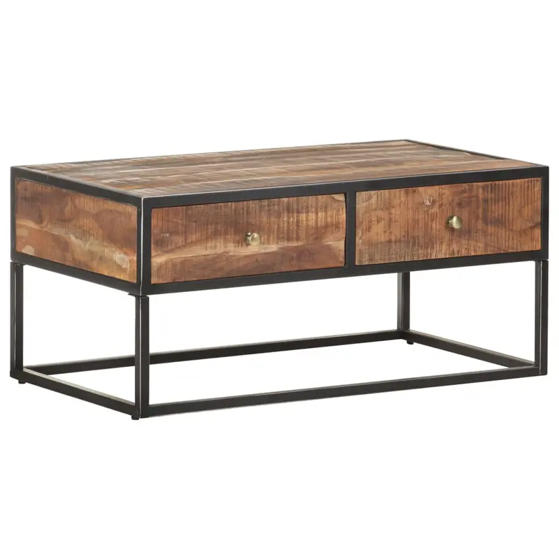 Mesa de centro de madera de acacia rugosa 90x50x40 cm