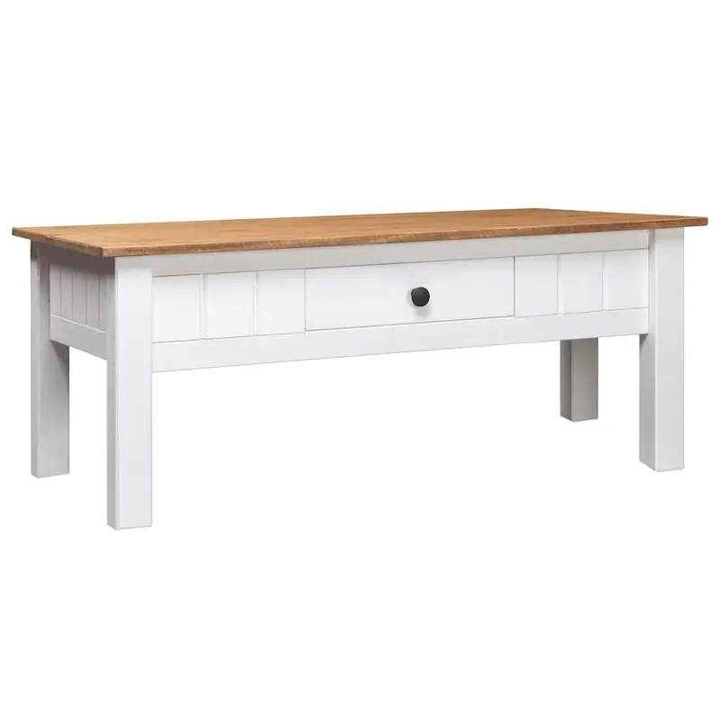 Mesa de centro madera de pino estilo Panamá blanco 100x60x43,5 cm