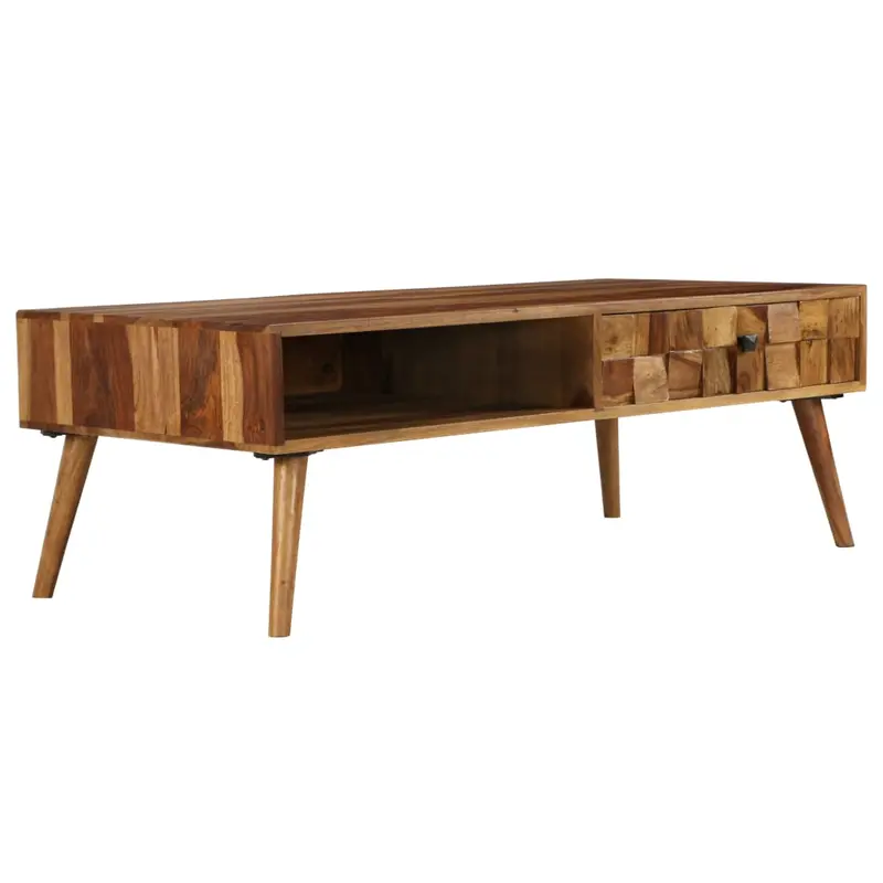 Mesa de centro madera maciza acacia acabado miel 110x50x37 cm
