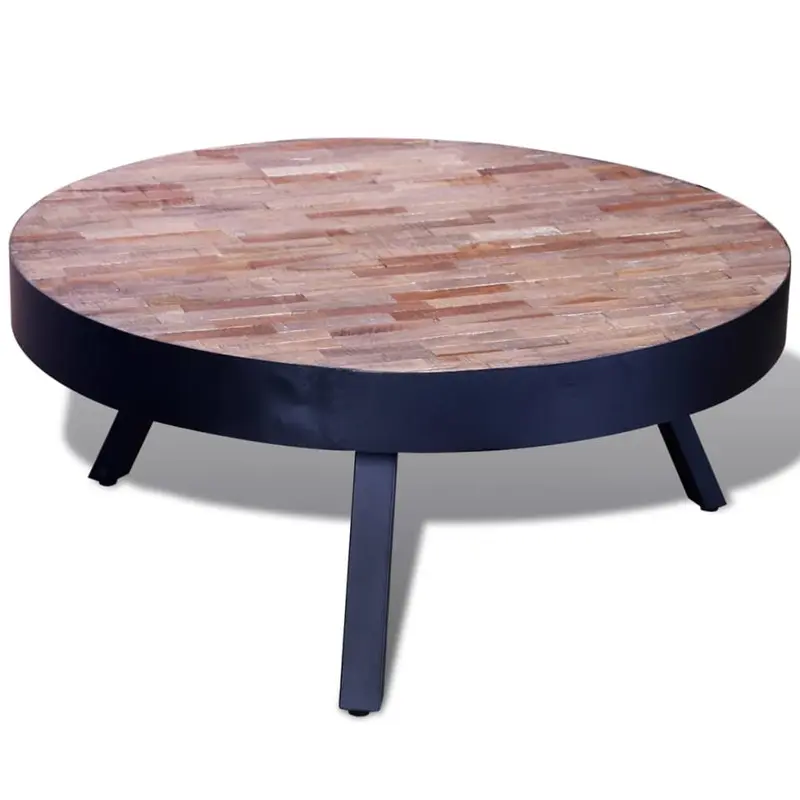 Mesa de centro redonda madera de teca reciclada