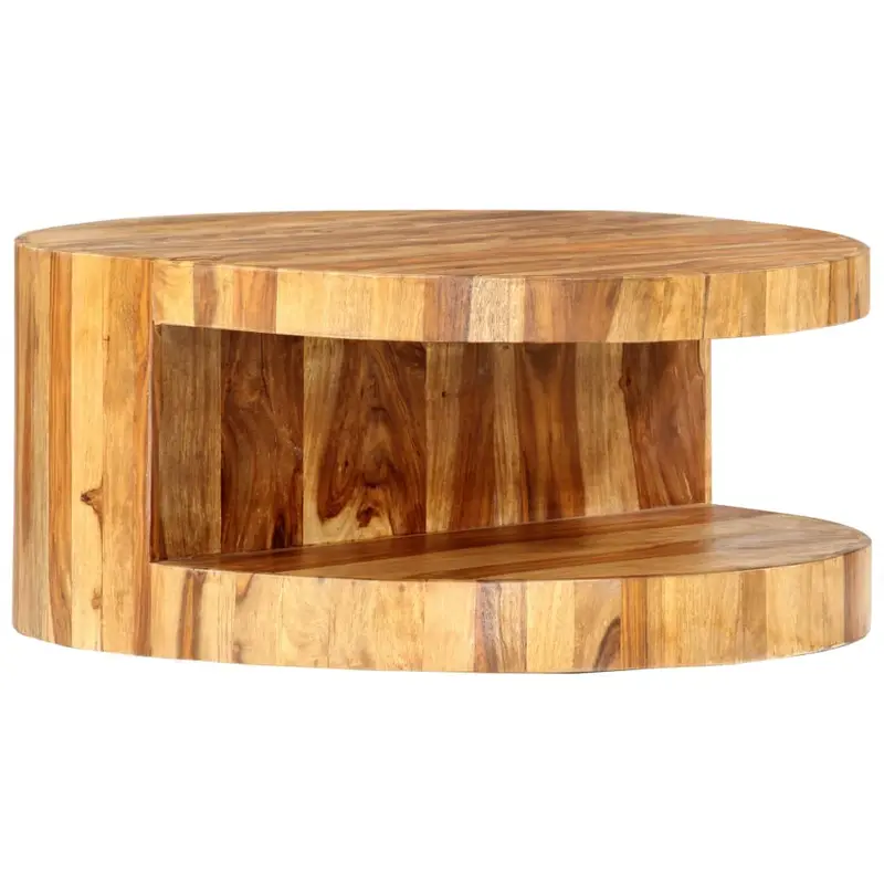 Mesa de centro redonda madera maciza de acacia 65x30 cm